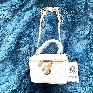 Valentino Orlandi White Quilted 7 by 5 Shoulder bag detachable strap Swarovski